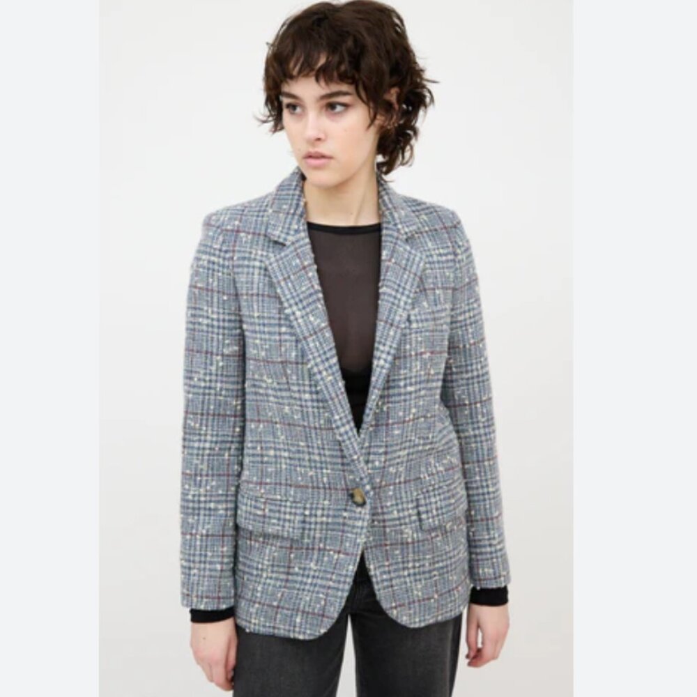 Isabel Marant Étoile Kice Wool Blazer Jacket Size 38 Blue Grey Bouclé